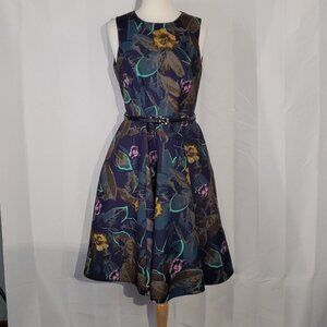 Closet London 50's silhouette sleeveless tropical print midi dress size 10